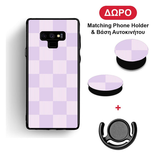 Lilac and Cream Striped Checks - Samsung Galaxy Note 9 θήκη + Δώρο Phone Holder & Βάση Αυτοκινήτου