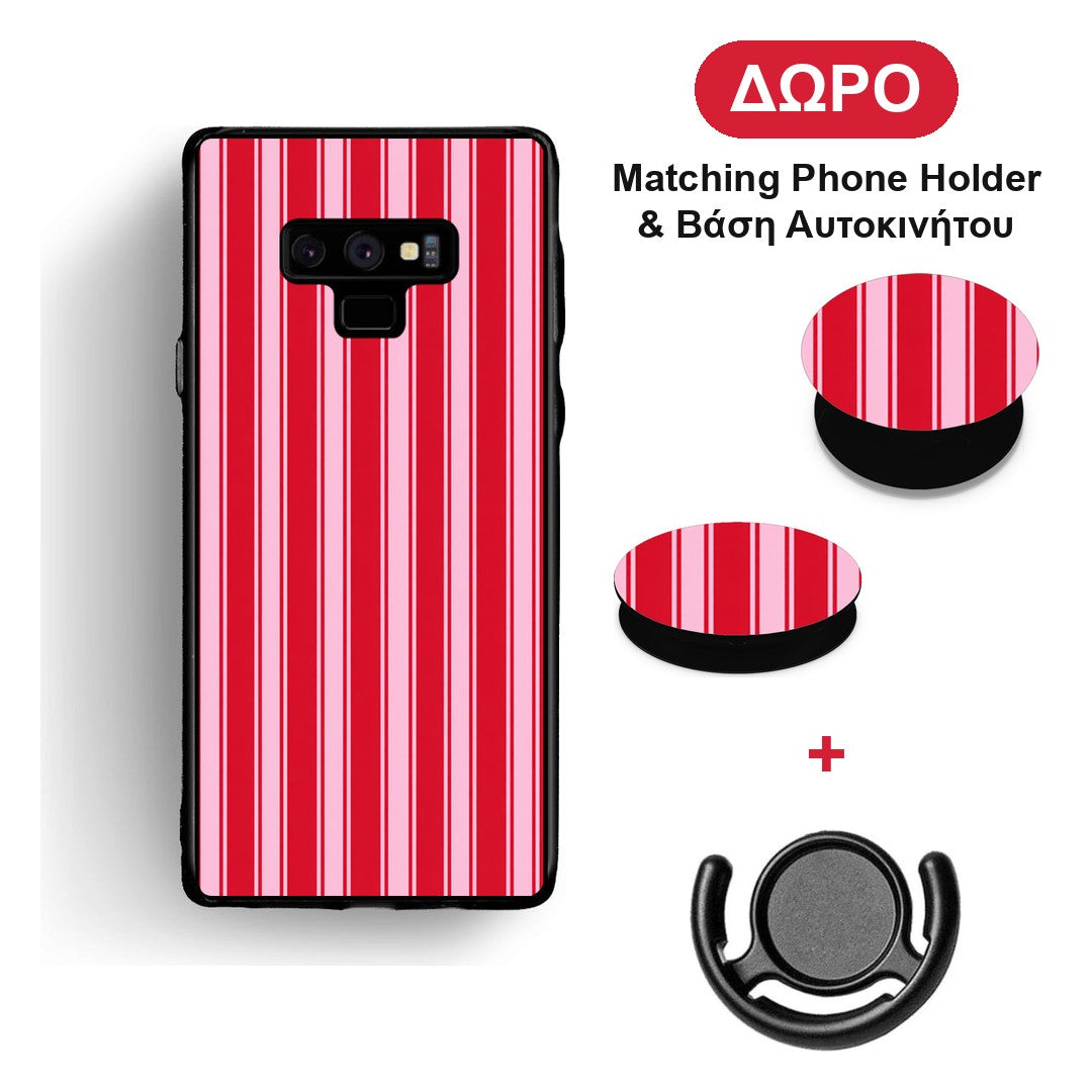 Red and Pink Vertical Pinstripes - Samsung Galaxy Note 9 θήκη + Δώρο Phone Holder & Βάση Αυτοκινήτου