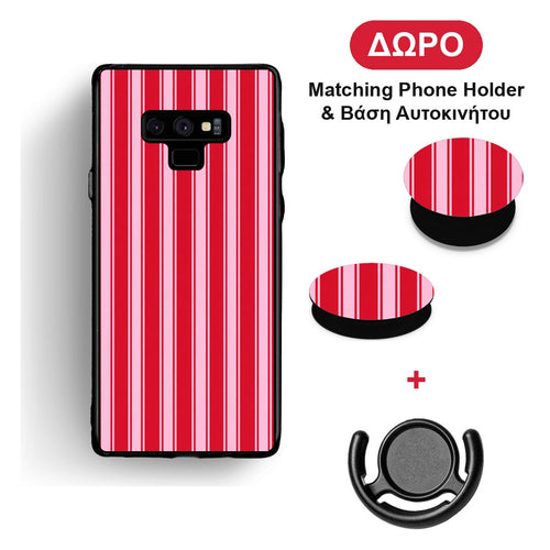 Red and Pink Vertical Pinstripes - Samsung Galaxy Note 9 θήκη + Δώρο Phone Holder & Βάση Αυτοκινήτου