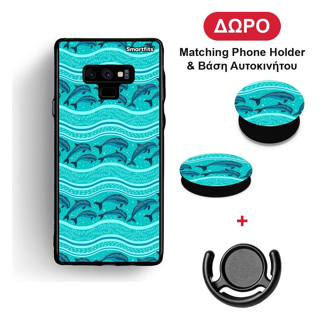 Swimming Dolphins - Samsung Galaxy Note 9 θήκη + Δώρο Phone Holder & Βάση Αυτοκινήτου