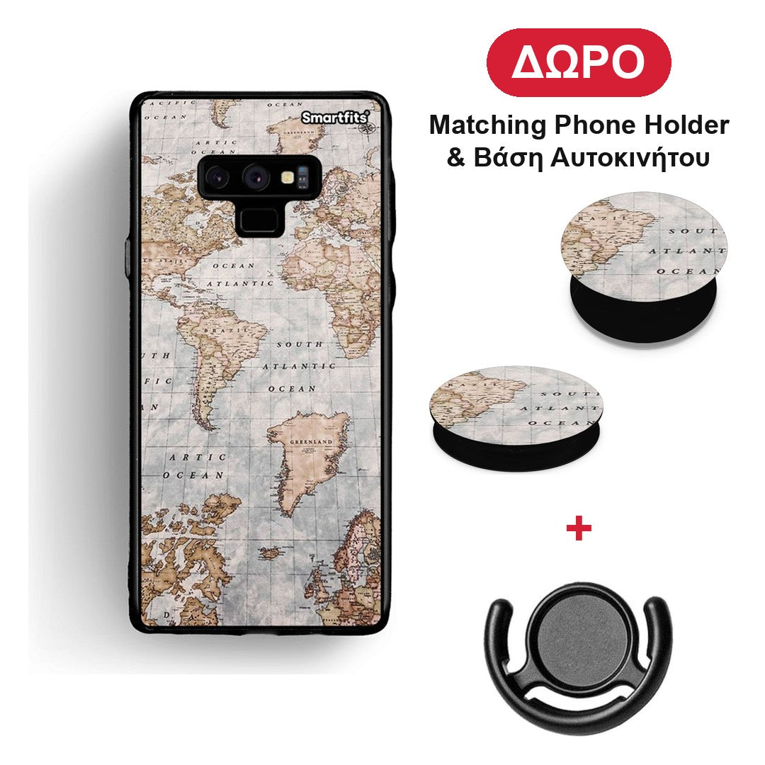 World Map - Samsung Galaxy Note 9 θήκη + Δώρο Phone Holder & Βάση Αυτοκινήτου