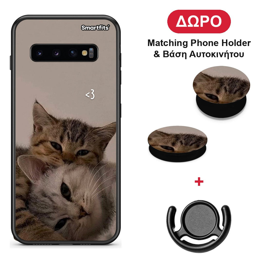 Cats In Love - Samsung Galaxy S10 θήκη + Δώρο Phone Holder & Βάση Αυτοκινήτου