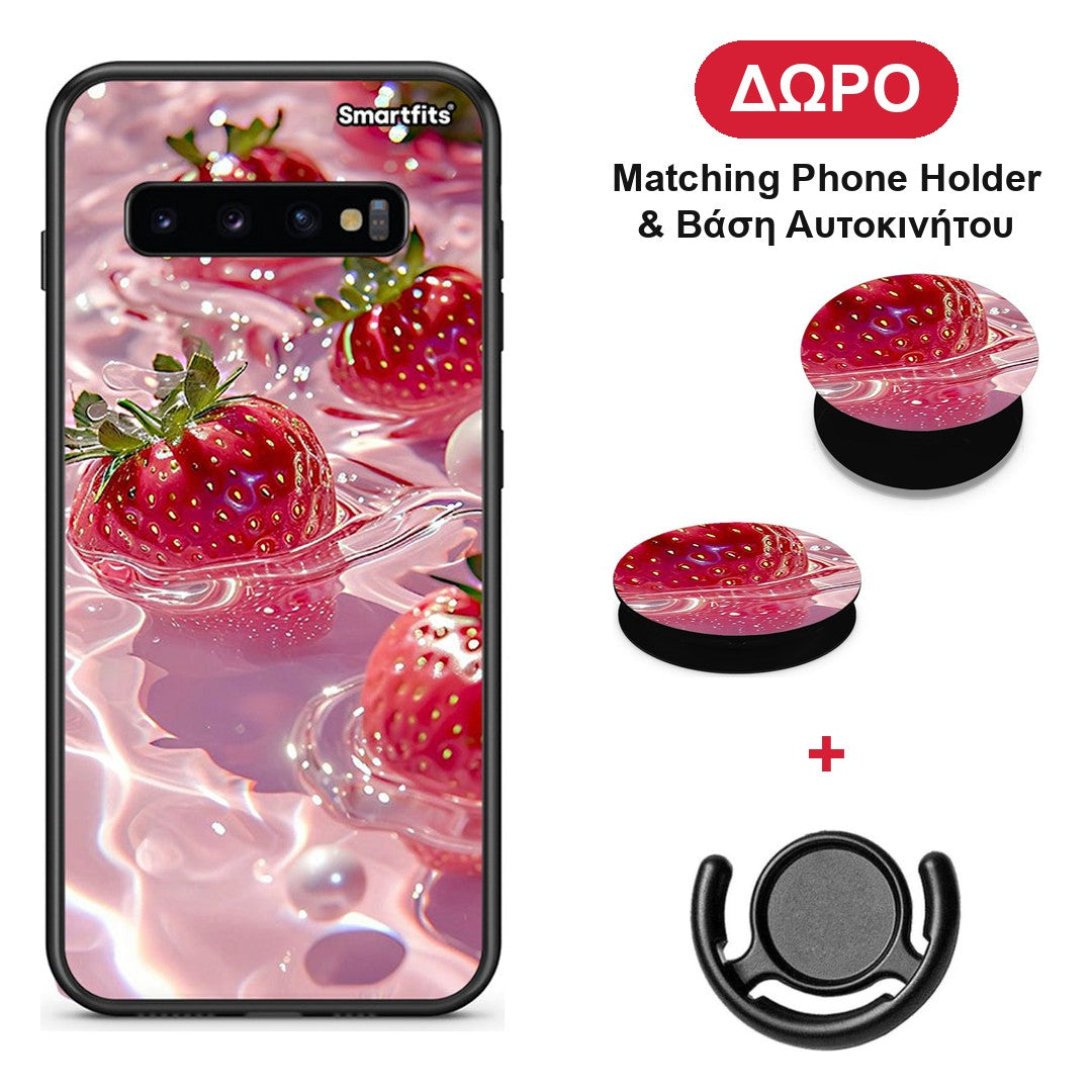 Juicy Strawberries - Samsung Galaxy S10 θήκη + Δώρο Phone Holder & Βάση Αυτοκινήτου