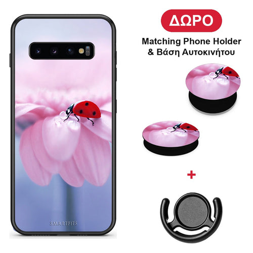 Ladybug Flower - Samsung Galaxy S10 θήκη + Δώρο Phone Holder & Βάση Αυτοκινήτου