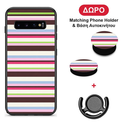 Multicolour Horizontal Stripes - Samsung Galaxy S10 θήκη + Δώρο Phone Holder & Βάση Αυτοκινήτου
