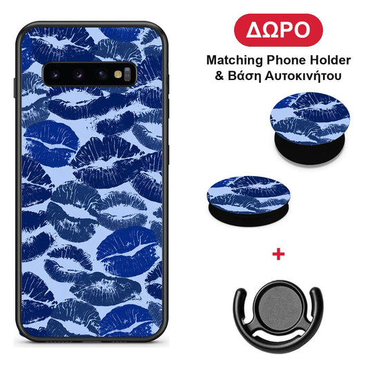 Blue Lipstick Kisses - Samsung Galaxy S10+ θήκη + Δώρο Phone Holder & Βάση Αυτοκινήτου