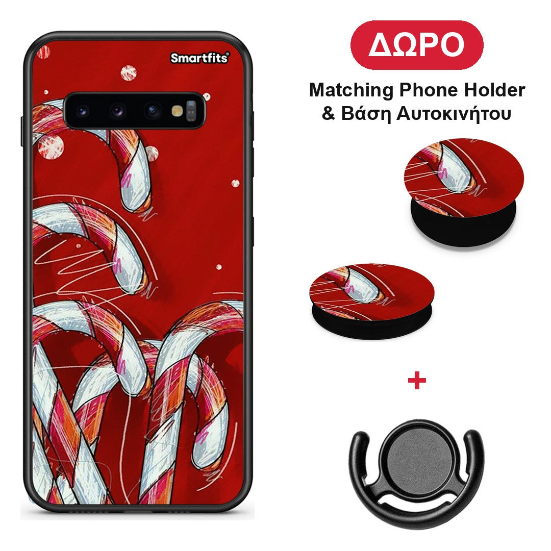 Candy Cane - Samsung Galaxy S10+ θήκη + Δώρο Phone Holder & Βάση Αυτοκινήτου