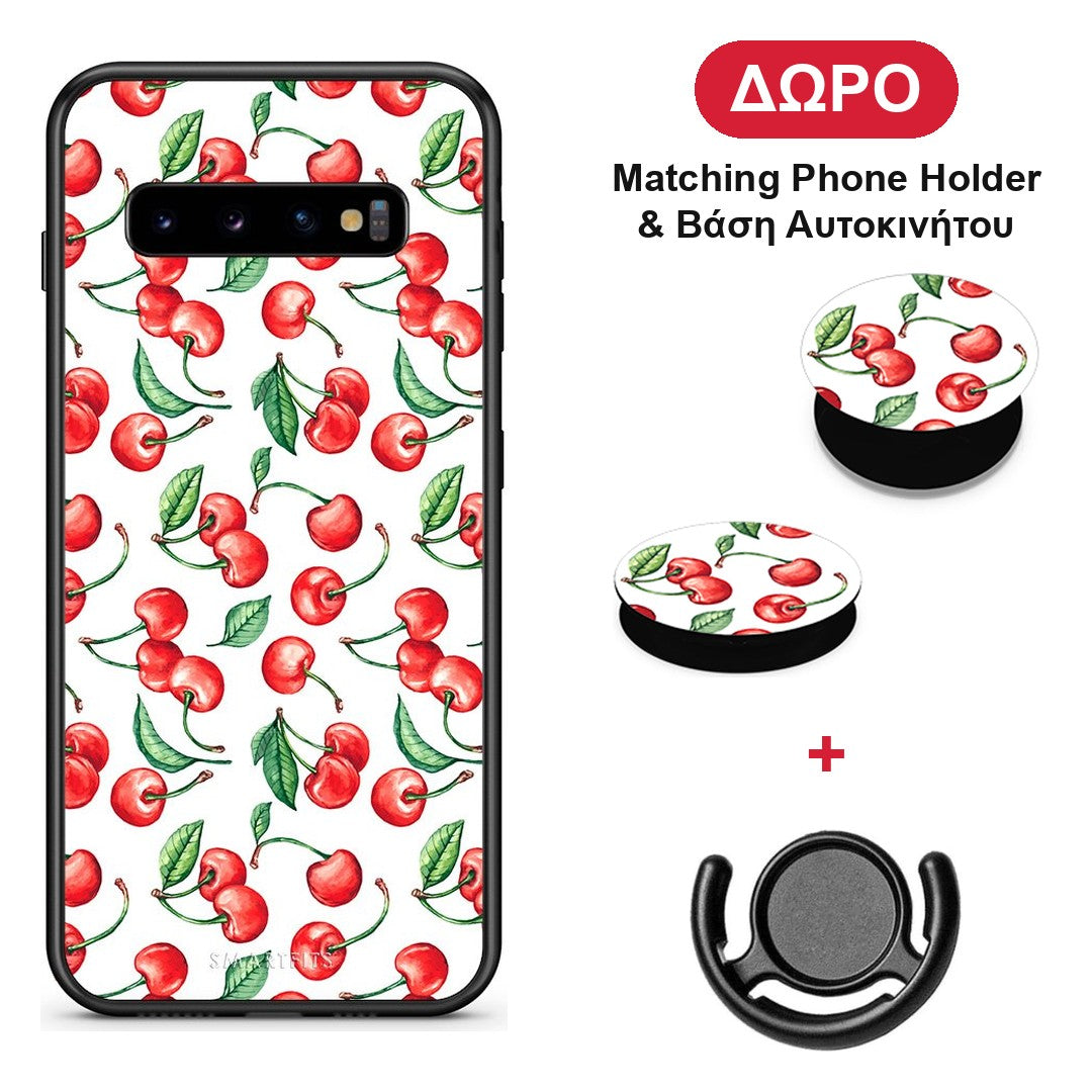 Cherry Summer - Samsung Galaxy S10+ θήκη + Δώρο Phone Holder & Βάση Αυτοκινήτου