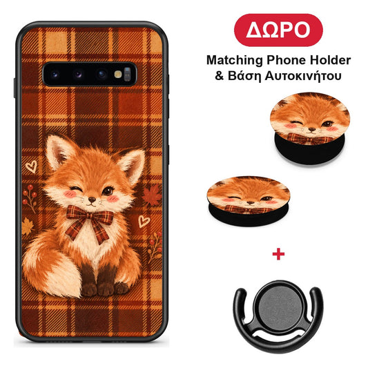 Fox on Autumn Tartan - Samsung Galaxy S10+ θήκη + Δώρο Phone Holder & Βάση Αυτοκινήτου