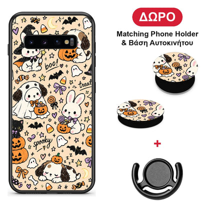 Halloween Puppies and Friends on Cream - Samsung Galaxy S10+ θήκη + Δώρο Phone Holder & Βάση Αυτοκινήτου