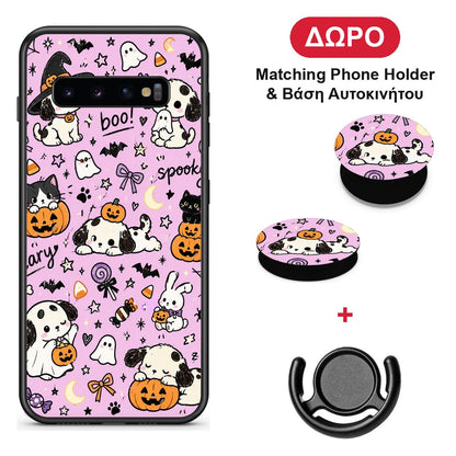 Halloween Puppies and Friends on Lilac - Samsung Galaxy S10+ θήκη + Δώρο Phone Holder & Βάση Αυτοκινήτου