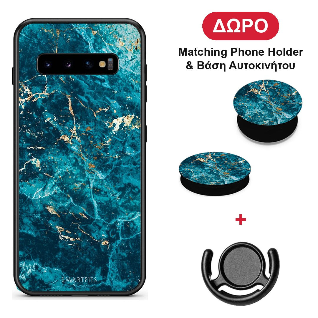 Marble Blue - Samsung Galaxy S10+ θήκη + Δώρο Phone Holder & Βάση Αυτοκινήτου