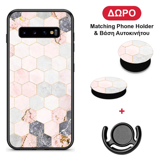 Marble Hexagon Pink - Samsung Galaxy S10+ θήκη + Δώρο Phone Holder & Βάση Αυτοκινήτου