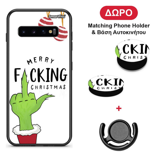 Merry F Xmas - Samsung Galaxy S10+ θήκη + Δώρο Phone Holder & Βάση Αυτοκινήτου