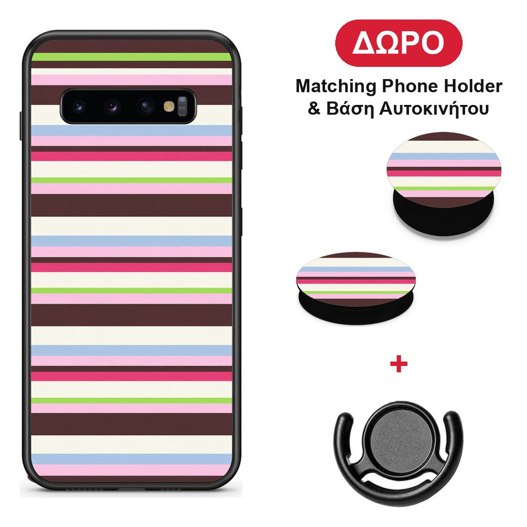 Multicolour Horizontal Stripes - Samsung Galaxy S10+ θήκη + Δώρο Phone Holder & Βάση Αυτοκινήτου