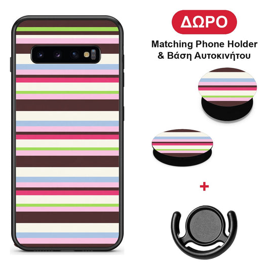 Multicolour Horizontal Stripes - Samsung Galaxy S10+ θήκη + Δώρο Phone Holder & Βάση Αυτοκινήτου