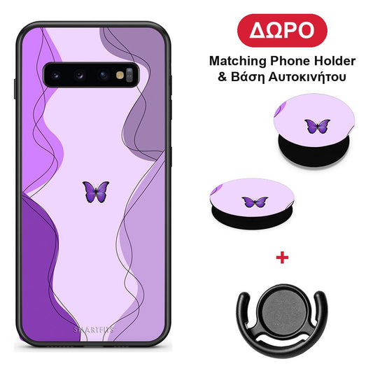 Purple Mariposa - Samsung Galaxy S10+ θήκη + Δώρο Phone Holder & Βάση Αυτοκινήτου