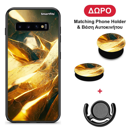 Real Gold - Samsung Galaxy S10+ θήκη + Δώρο Phone Holder & Βάση Αυτοκινήτου