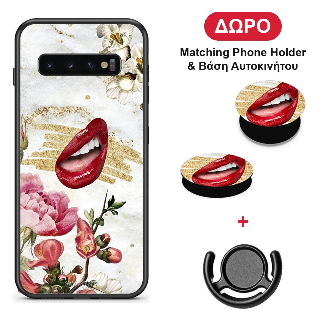 Red Lips - Samsung Galaxy S10+ θήκη + Δώρο Phone Holder & Βάση Αυτοκινήτου