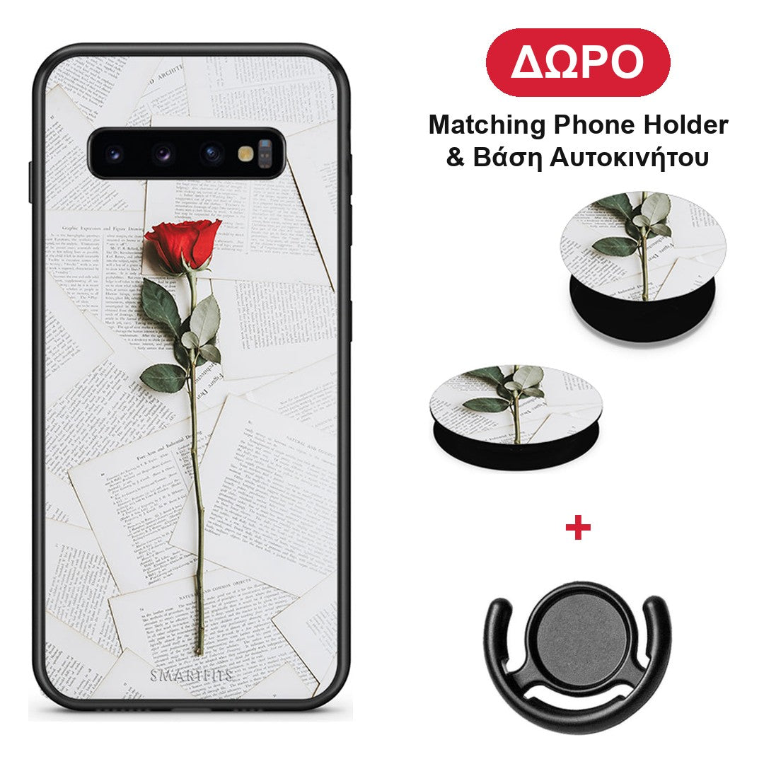 Red Rose - Samsung Galaxy S10+ θήκη + Δώρο Phone Holder & Βάση Αυτοκινήτου