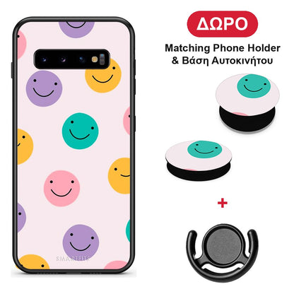 Smiley Faces - Samsung Galaxy S10+ θήκη + Δώρο Phone Holder & Βάση Αυτοκινήτου