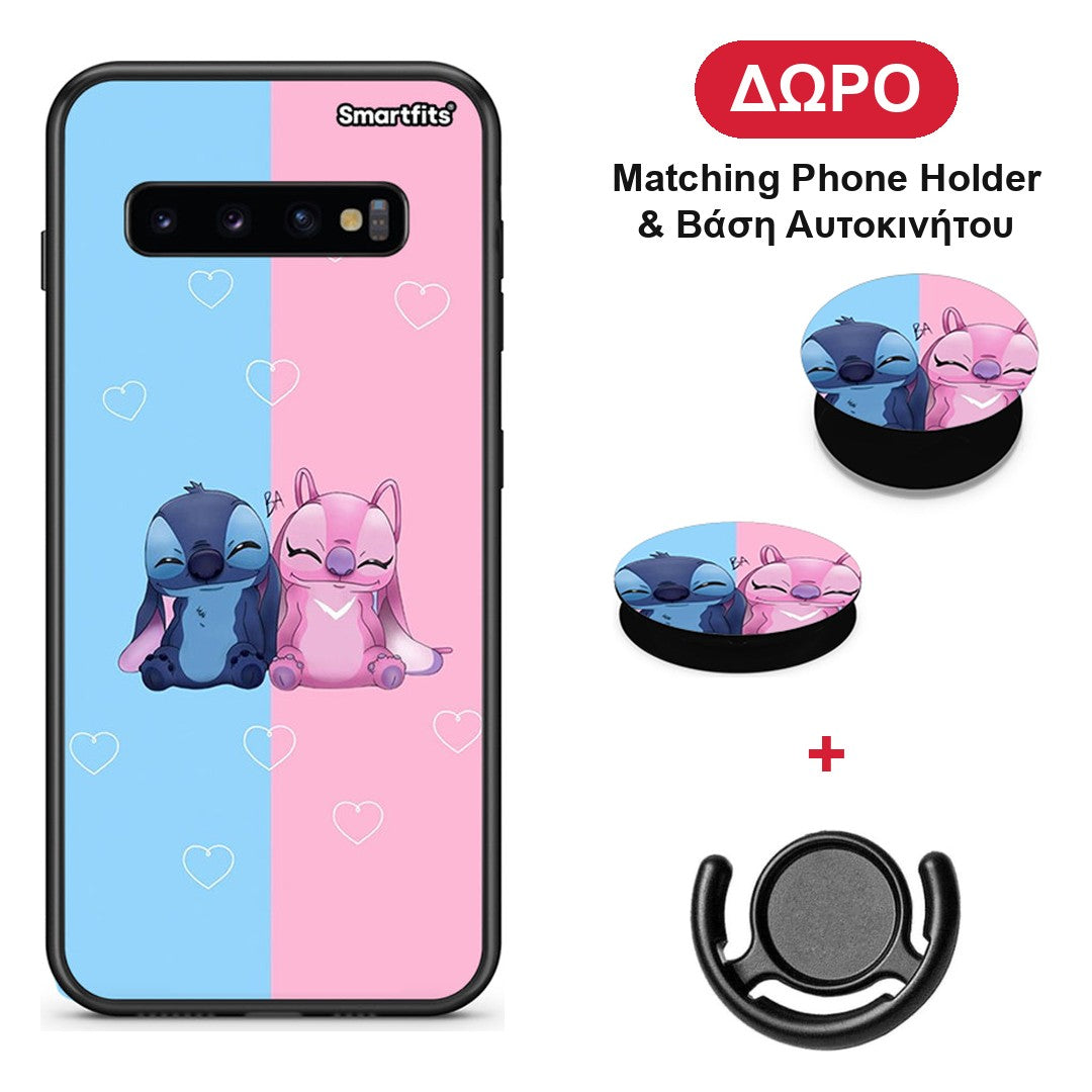 Stitch And Angel - Samsung Galaxy S10+ θήκη + Δώρο Phone Holder & Βάση Αυτοκινήτου