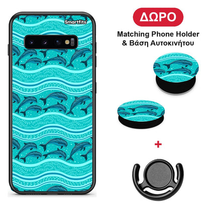 Swimming Dolphins - Samsung Galaxy S10+ θήκη + Δώρο Phone Holder & Βάση Αυτοκινήτου