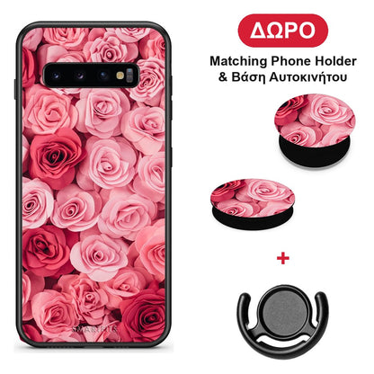 Valentine RoseGarden - Samsung Galaxy S10+ θήκη + Δώρο Phone Holder & Βάση Αυτοκινήτου