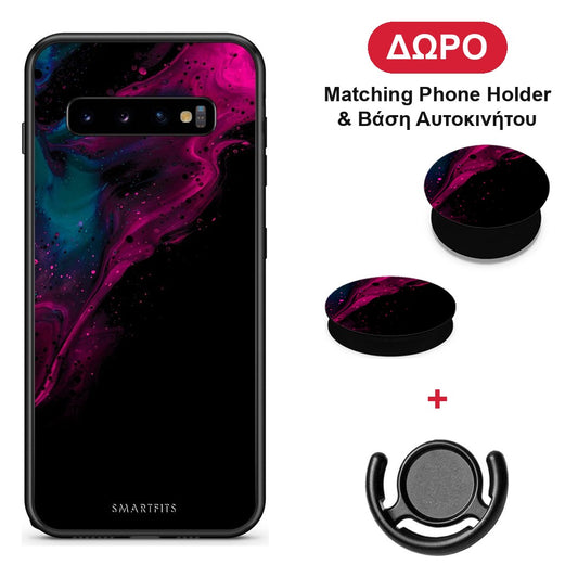 Watercolor Pink Black - Samsung Galaxy S10+ θήκη + Δώρο Phone Holder & Βάση Αυτοκινήτου