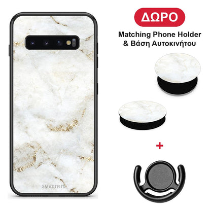 White Gold Marble - Samsung Galaxy S10+ θήκη + Δώρο Phone Holder & Βάση Αυτοκινήτου