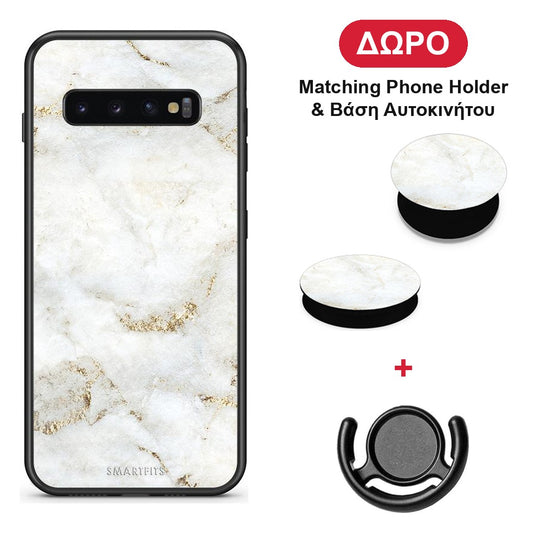White Gold Marble - Samsung Galaxy S10+ θήκη + Δώρο Phone Holder & Βάση Αυτοκινήτου