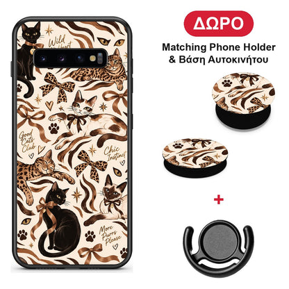 Wild Cats and Animal Print Collage - Samsung Galaxy S10+ θήκη + Δώρο Phone Holder & Βάση Αυτοκινήτου