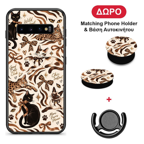 Wild Cats and Animal Print Collage - Samsung Galaxy S10+ θήκη + Δώρο Phone Holder & Βάση Αυτοκινήτου