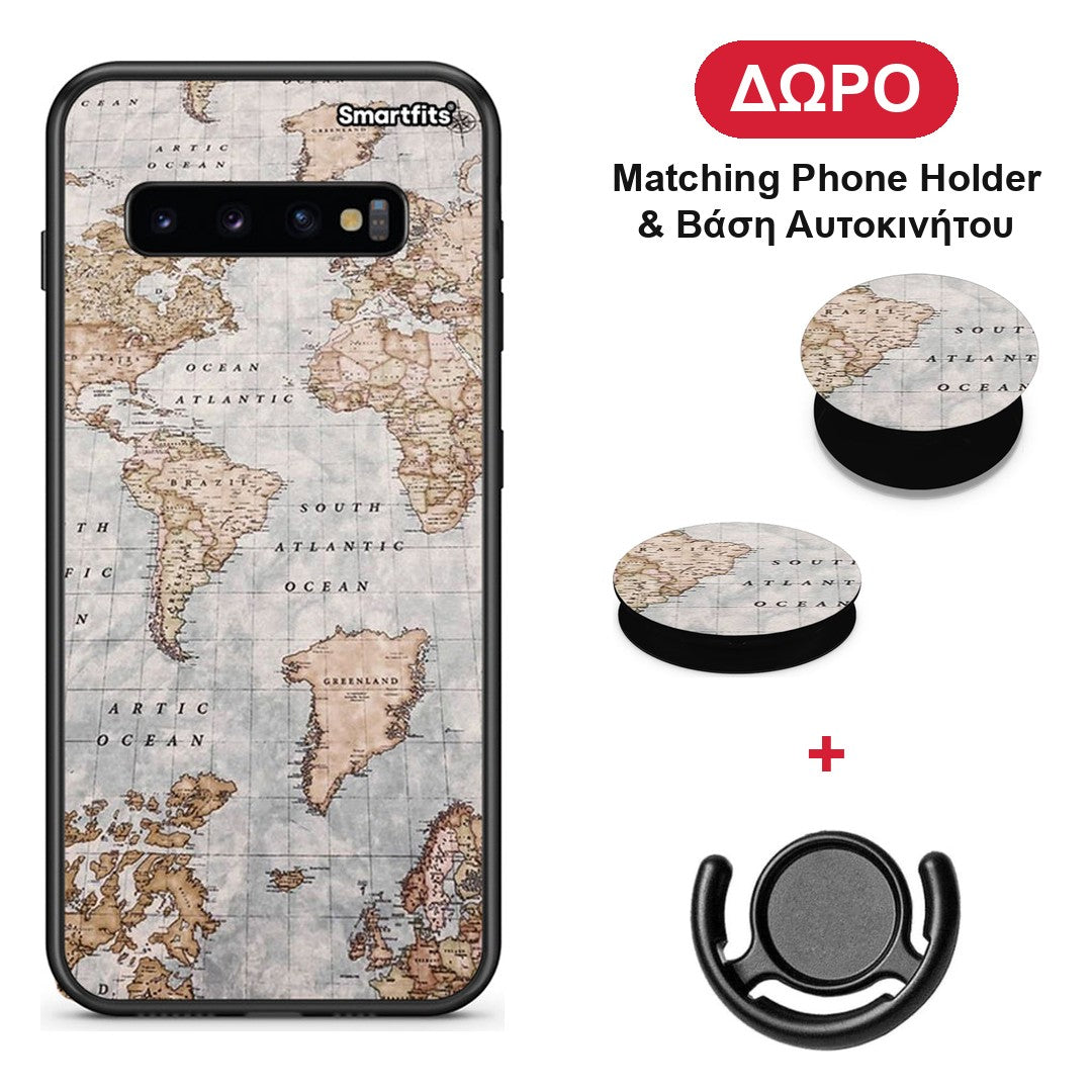 World Map - Samsung Galaxy S10+ θήκη + Δώρο Phone Holder & Βάση Αυτοκινήτου