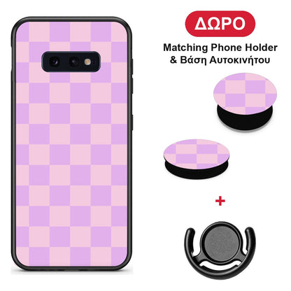 Lavender and Pink Checkerboard - Samsung Galaxy S10e θήκη + Δώρο Phone Holder & Βάση Αυτοκινήτου