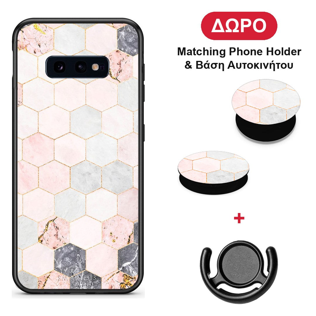 Marble Hexagon Pink - Samsung Galaxy S10e θήκη + Δώρο Phone Holder & Βάση Αυτοκινήτου