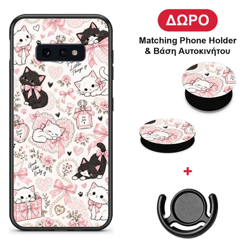 Pink Bows and Kittens Collage - Samsung Galaxy S10e θήκη + Δώρο Phone Holder & Βάση Αυτοκινήτου