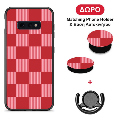 Red and Pink Striped Checks - Samsung Galaxy S10e θήκη + Δώρο Phone Holder & Βάση Αυτοκινήτου