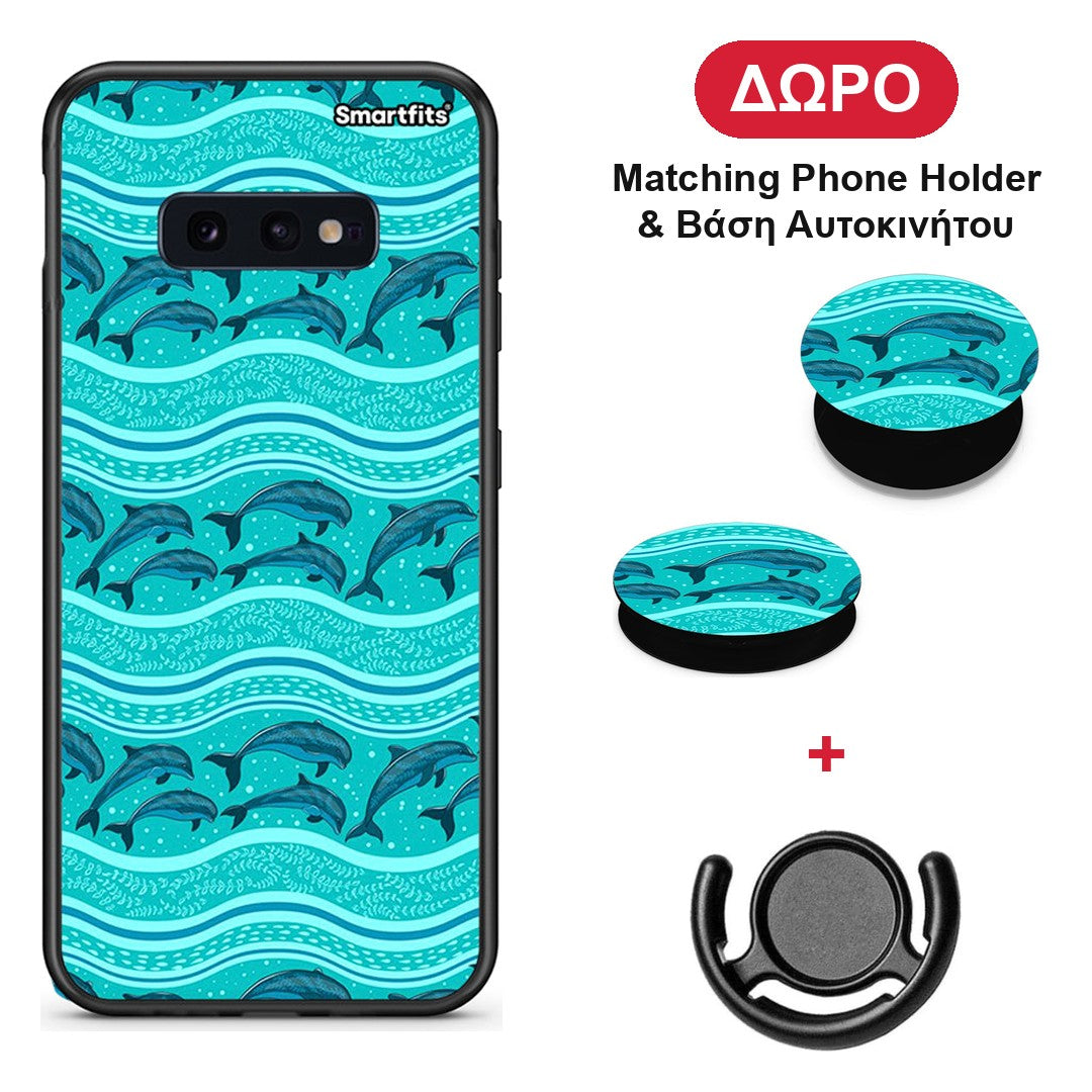 Swimming Dolphins - Samsung Galaxy S10e θήκη + Δώρο Phone Holder & Βάση Αυτοκινήτου