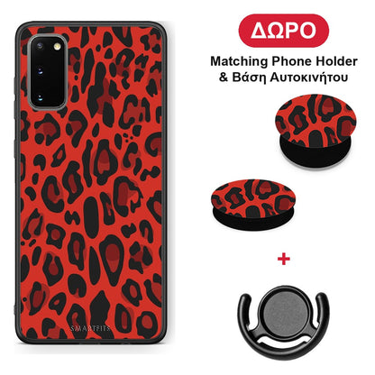 Animal Red Leopard - Samsung Galaxy S20 θήκη + Δώρο Phone Holder & Βάση Αυτοκινήτου