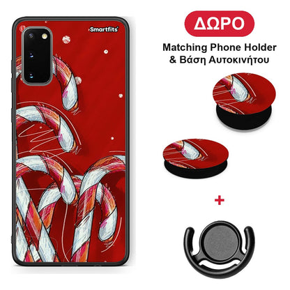 Candy Cane - Samsung Galaxy S20 θήκη + Δώρο Phone Holder & Βάση Αυτοκινήτου