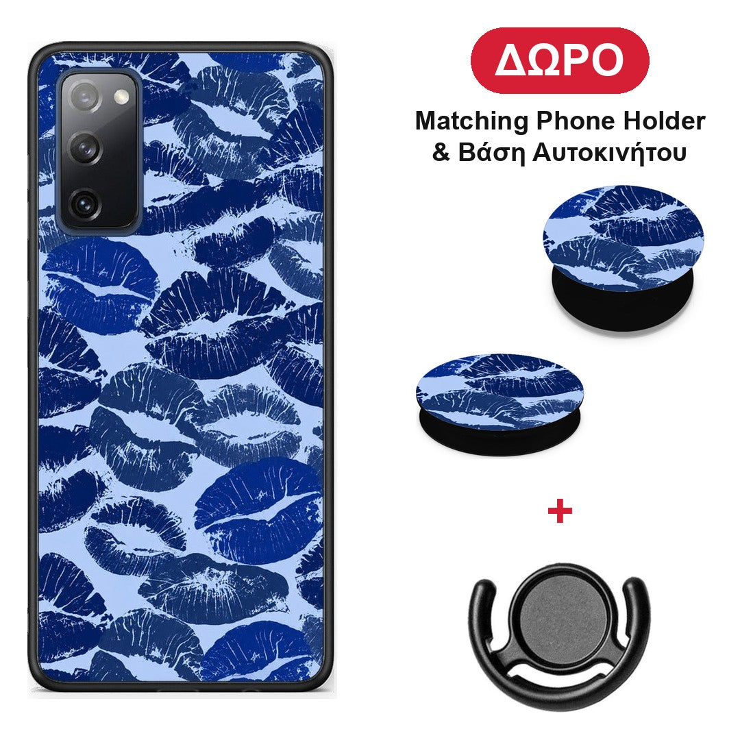 Blue Lipstick Kisses - Samsung Galaxy S20 FE θήκη + Δώρο Phone Holder & Βάση Αυτοκινήτου