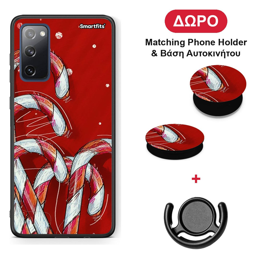 Candy Cane - Samsung Galaxy S20 FE θήκη + Δώρο Phone Holder & Βάση Αυτοκινήτου