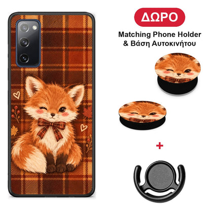 Fox on Autumn Tartan - Samsung Galaxy S20 FE θήκη + Δώρο Phone Holder & Βάση Αυτοκινήτου