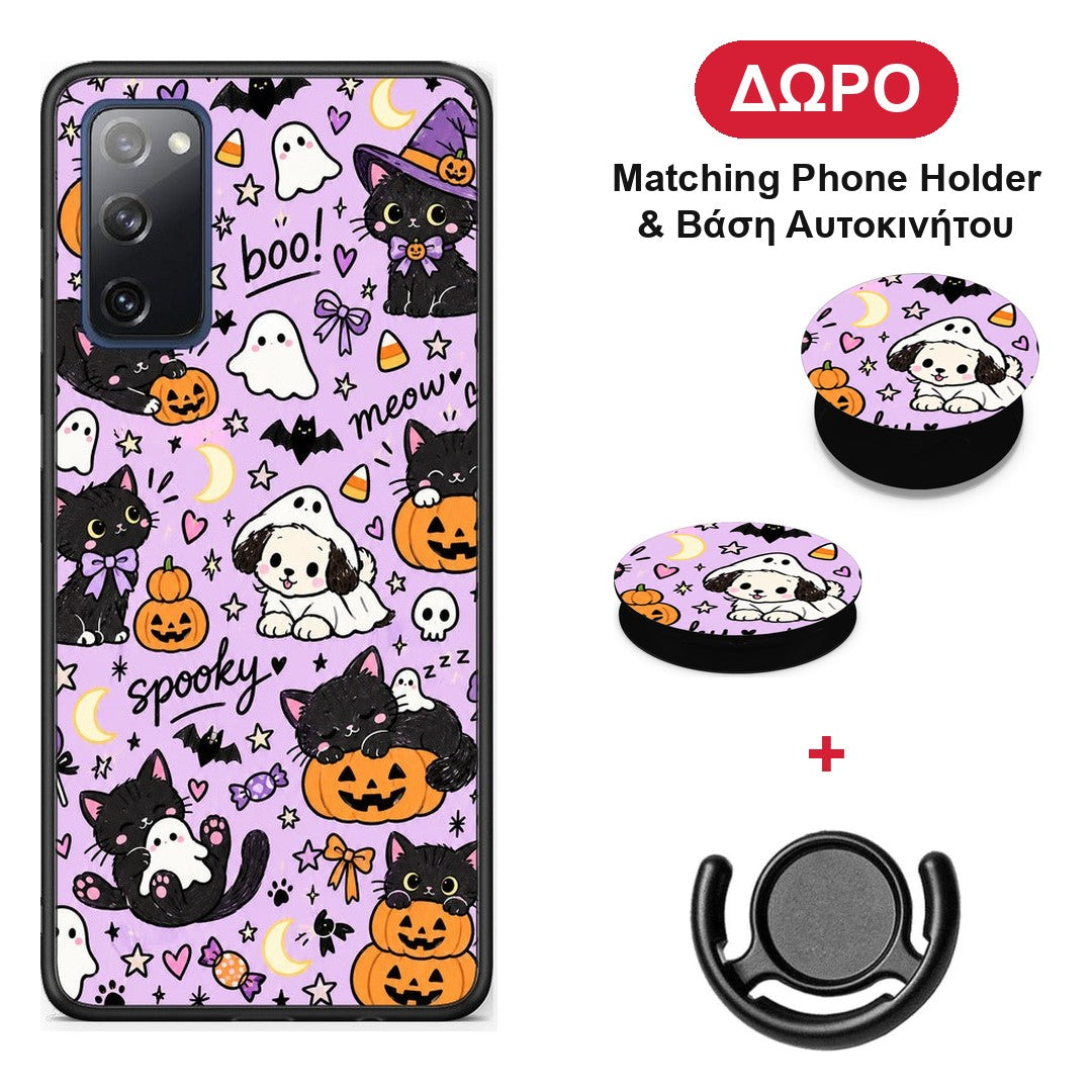 Halloween Black Cats on Lilac - Samsung Galaxy S20 FE θήκη + Δώρο Phone Holder & Βάση Αυτοκινήτου