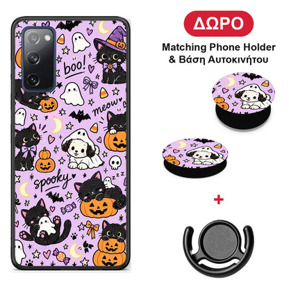 Halloween Black Cats on Lilac - Samsung Galaxy S20 FE θήκη + Δώρο Phone Holder & Βάση Αυτοκινήτου