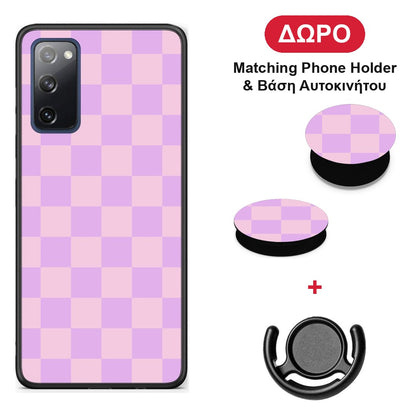 Lavender and Pink Checkerboard - Samsung Galaxy S20 FE θήκη + Δώρο Phone Holder & Βάση Αυτοκινήτου