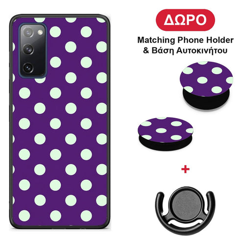 Mint Polka Dots on Purple - Samsung Galaxy S20 FE θήκη + Δώρο Phone Holder & Βάση Αυτοκινήτου