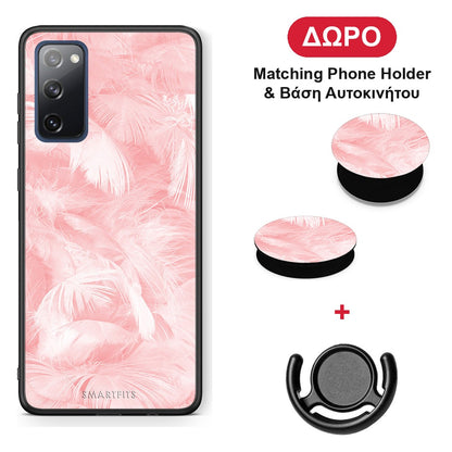 Boho Pink Feather - Samsung Galaxy S20 FE θήκη + Δώρο Phone Holder & Βάση Αυτοκινήτου