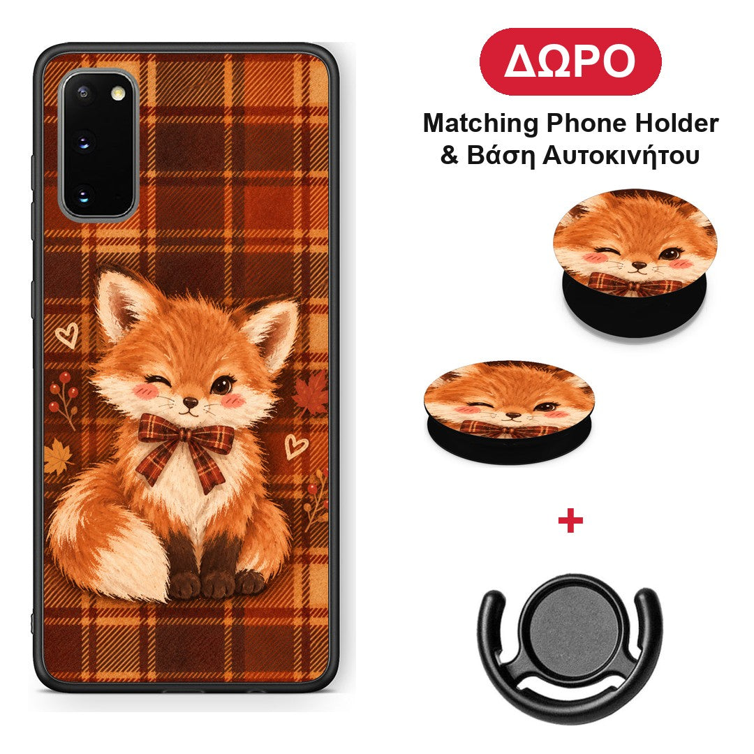 Fox on Autumn Tartan - Samsung Galaxy S20 θήκη + Δώρο Phone Holder & Βάση Αυτοκινήτου
